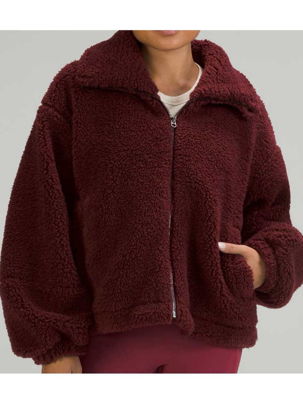 Lululemon Cinchable Fleece Plush Sherpa Zip-Front Jacket in Deep Burgundy Size 8